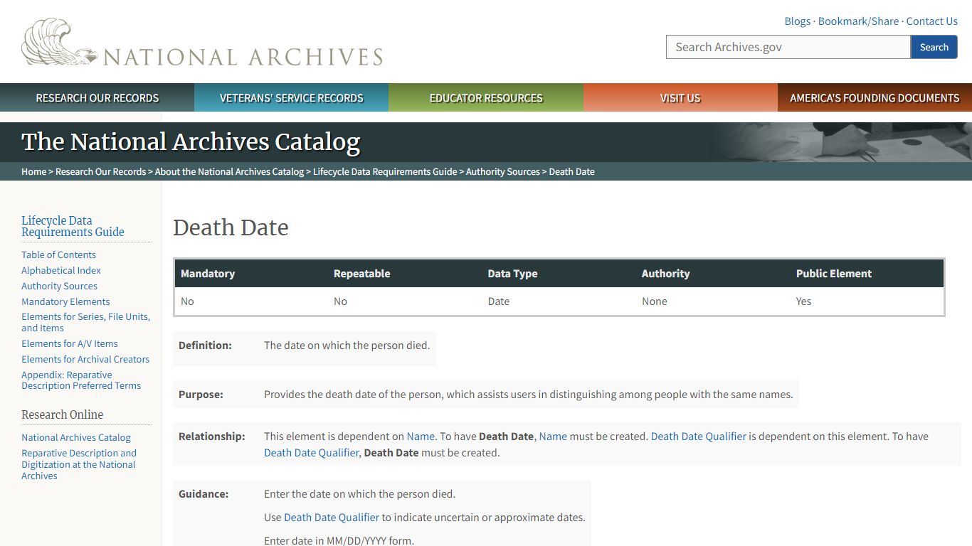 Death Date | National Archives